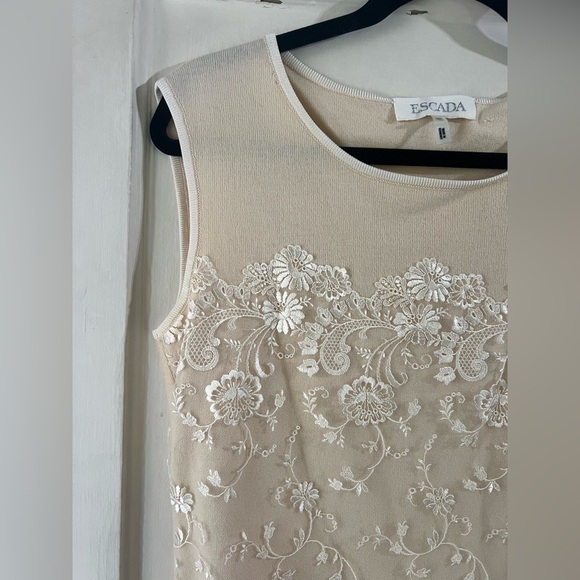 Escada Sleeveless Cashmere Blend Sweater with Silk Lace Detailing 36 - Picture 7 of 10